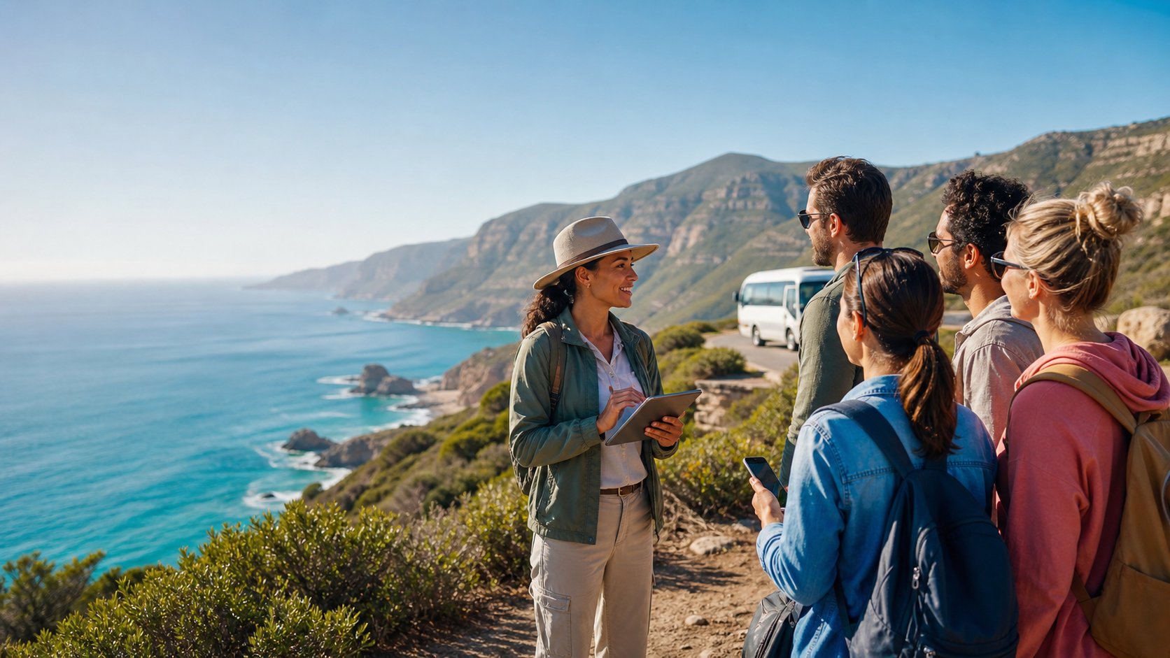 Guests meeting a guide before a scheduled coastal tour