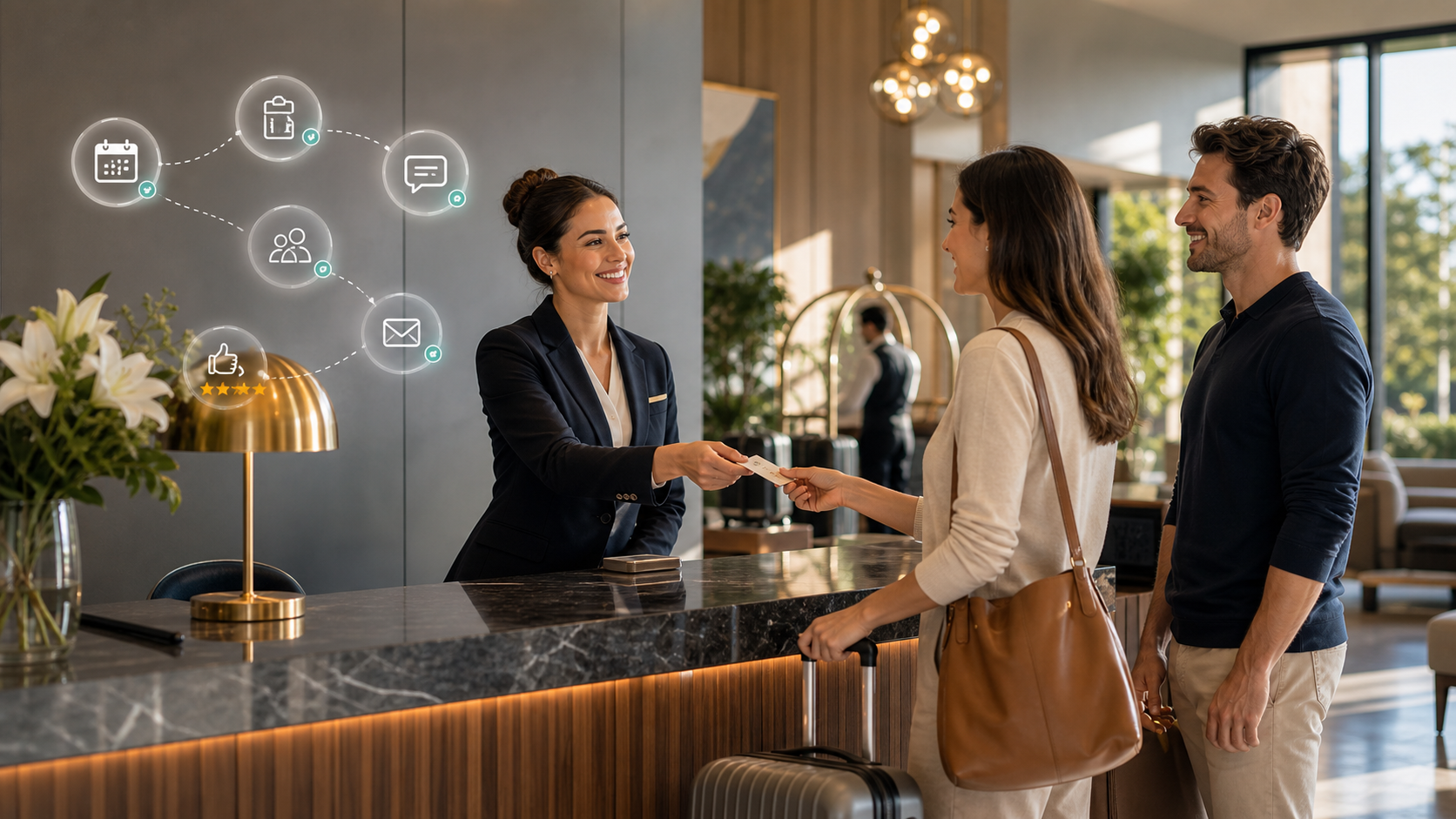 Hotel front desk using Stayntouch and Birdeye automations for check-in messaging and check-out review requests