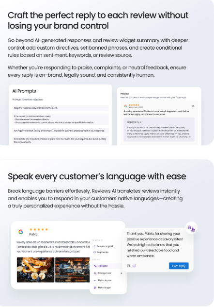 Birdeye AI review reply and review translation tools for responding to customer reviews
