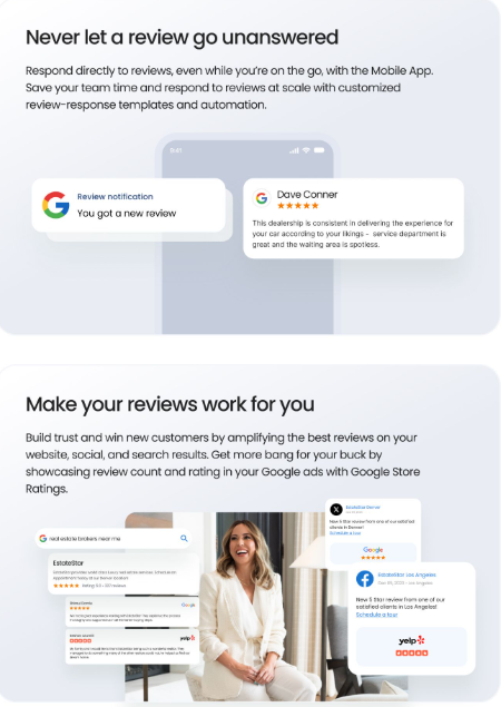 Birdeye review notifications and review marketing widgets for responding to and showcasing customer reviews