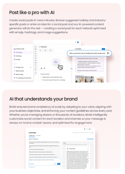 Birdeye Social AI post generator and brand voice controls