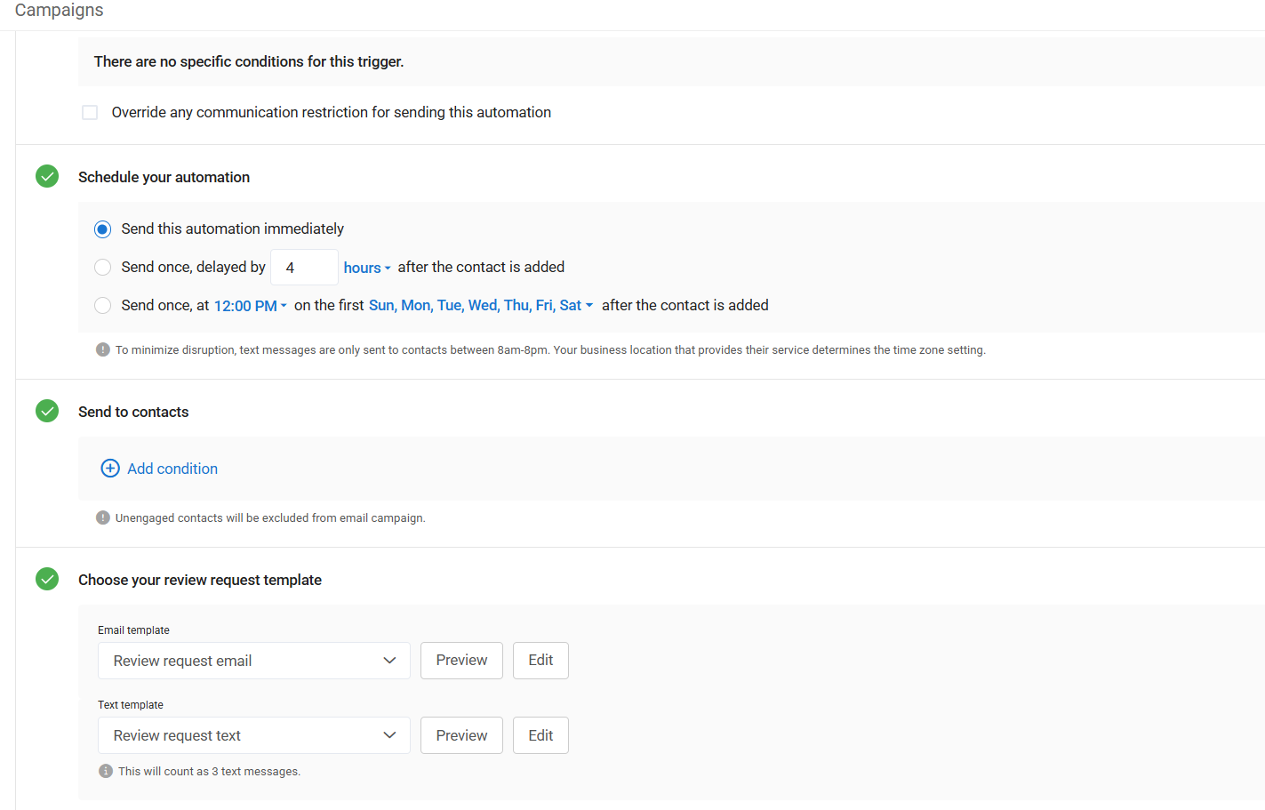 Birdeye campaign scheduling and review templates for The Edge jewelry POS integration