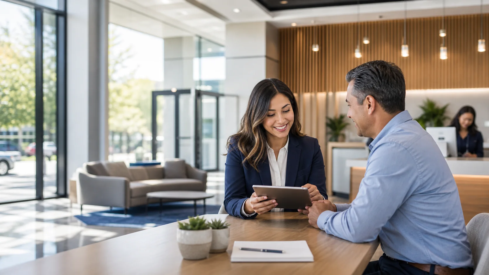 Credit union member service representative helping a member with secure digital communication