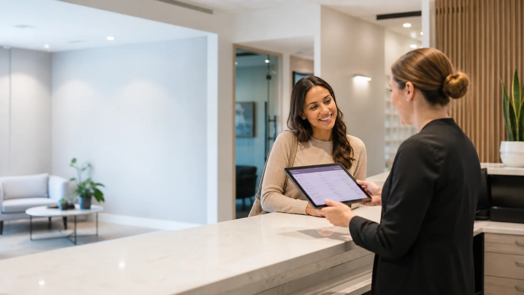 Dental front desk team using patient texting and review automation software